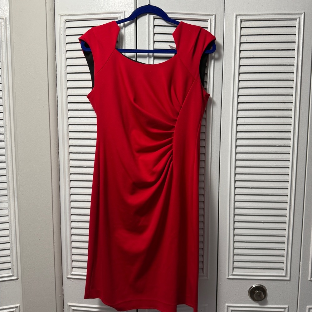 Calvin Klein Red Ruched Sheath Mini Dress